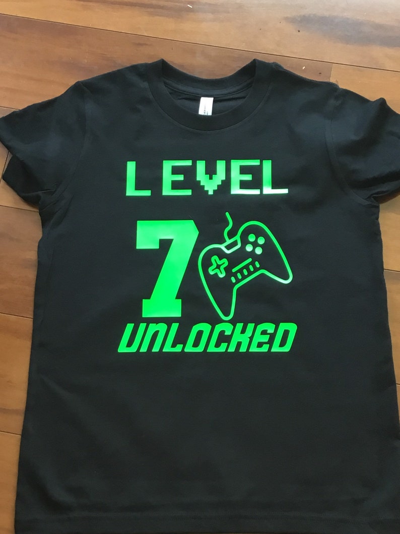 Gaming number Birthday shirt, 7th Birthday, boys level 7 unlocked, Birthday Party shirt done in all ages and many colors image 8