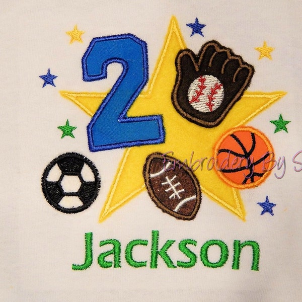 Sports Birthday shirt, 2nd Birthday shirt, Sports Birthday party shirt done in any Age, Boys Birthday t-shirt