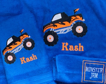 Personalized Bath Kids Towel Monster trucks, dump truck, and many othersgifts,  and personalized with name