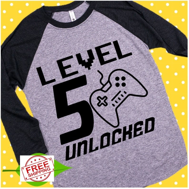 Gaming number Birthday shirt, 7th Birthday, boys level 7 unlocked, Birthday Party shirt done in all ages and many colors image 3