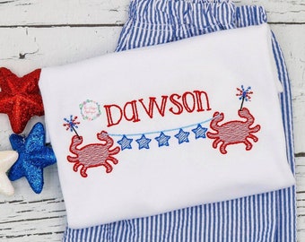 Toddler boys Patriotic outfit personalize in themes for summer,  4th of july boys short set.  Order shirt or with shorts  Seersucker/Gingham