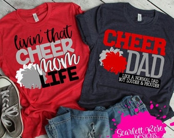 Cheer Mom Life or Cheer Dad life, Cheer shirts to show your support, great cheer matching parents shirts price per shirt