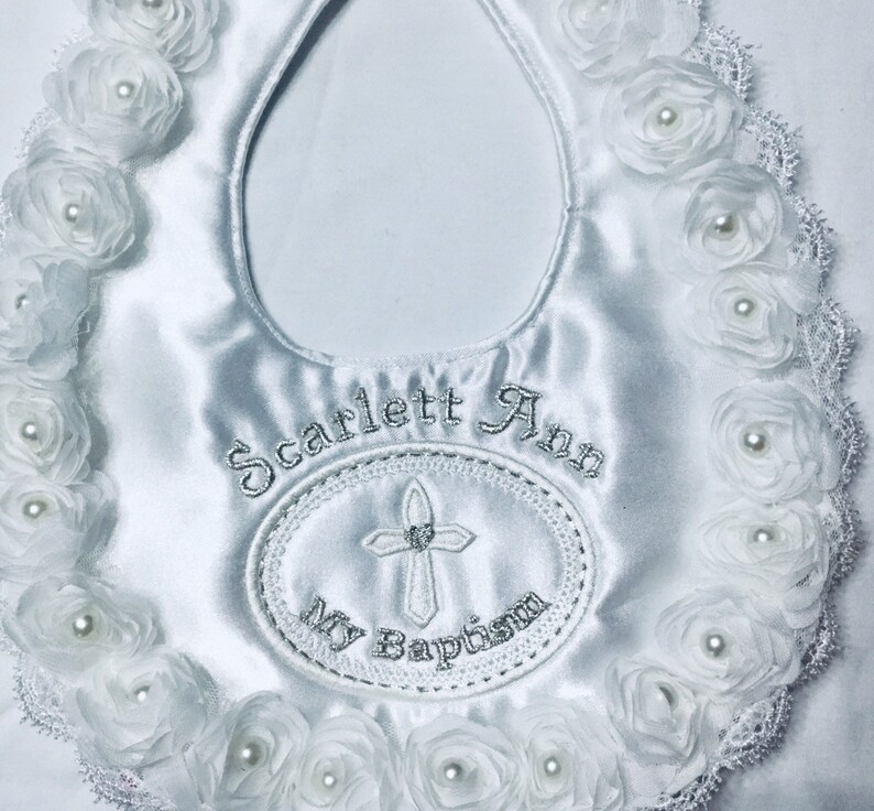 Baptism Baby Girl Ivory Bib Christening Bib Satin Bibs Etsy