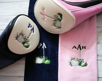 Golf club cover and free towel, Ladies Golf Head Cover, Men's Personalized Golf Head Cover, Golf accessories, Ladies Golf gift, Golf cover