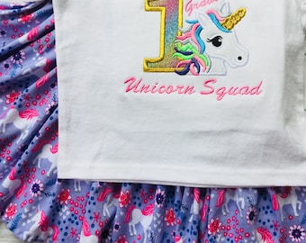 Back to School unicorn outfit gor girls, Kindergarten outfit, first Grade shirts, Girls 1st grade unicorn outfit
