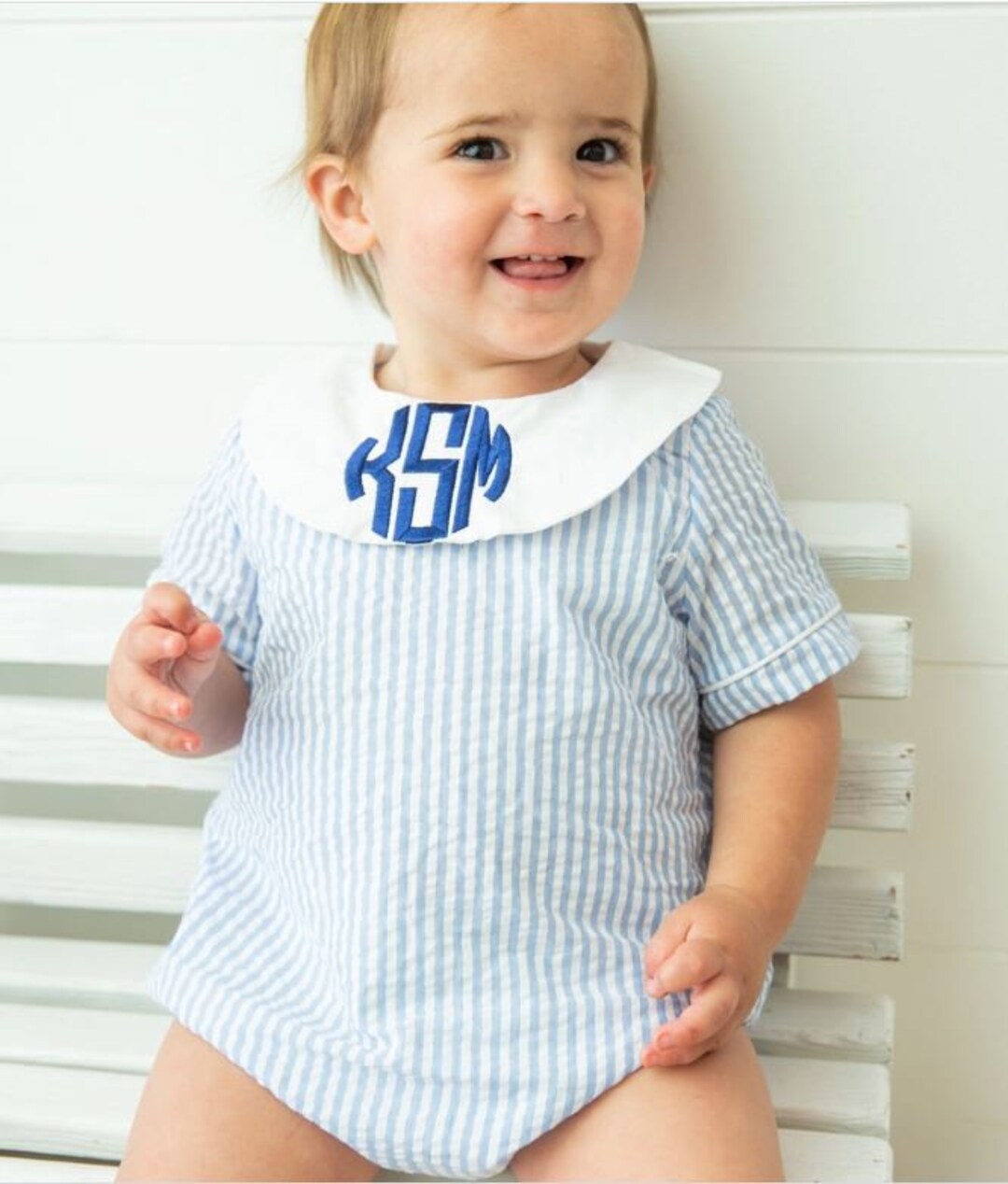 Boys Seersucker Bubble Suit, Seersucker Romper, Monogrammed Boys Spring,  Summer Outfit, Boys Rompers Infant to 3T