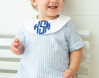 Boys Seersucker bubble suit, Seersucker Romper, Monogrammed Boys Spring, summer outfit, Boys rompers infant to 3T