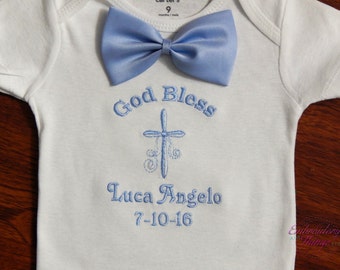 Baby boy christening bodysuit with or without  bow tie, great to change into after church, Baby boy coming home outfit