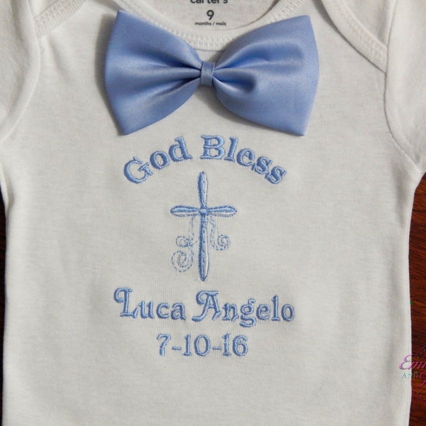 Baby boy christening bodysuit with or without  bow tie, great to change into after church, Baby boy coming home outfit