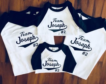 Family Name  Raglan shirts, Birthday Jersey Bodysuits or Raglan shirts, Baseball Personalized Bodysuits or shirts for boys or girls