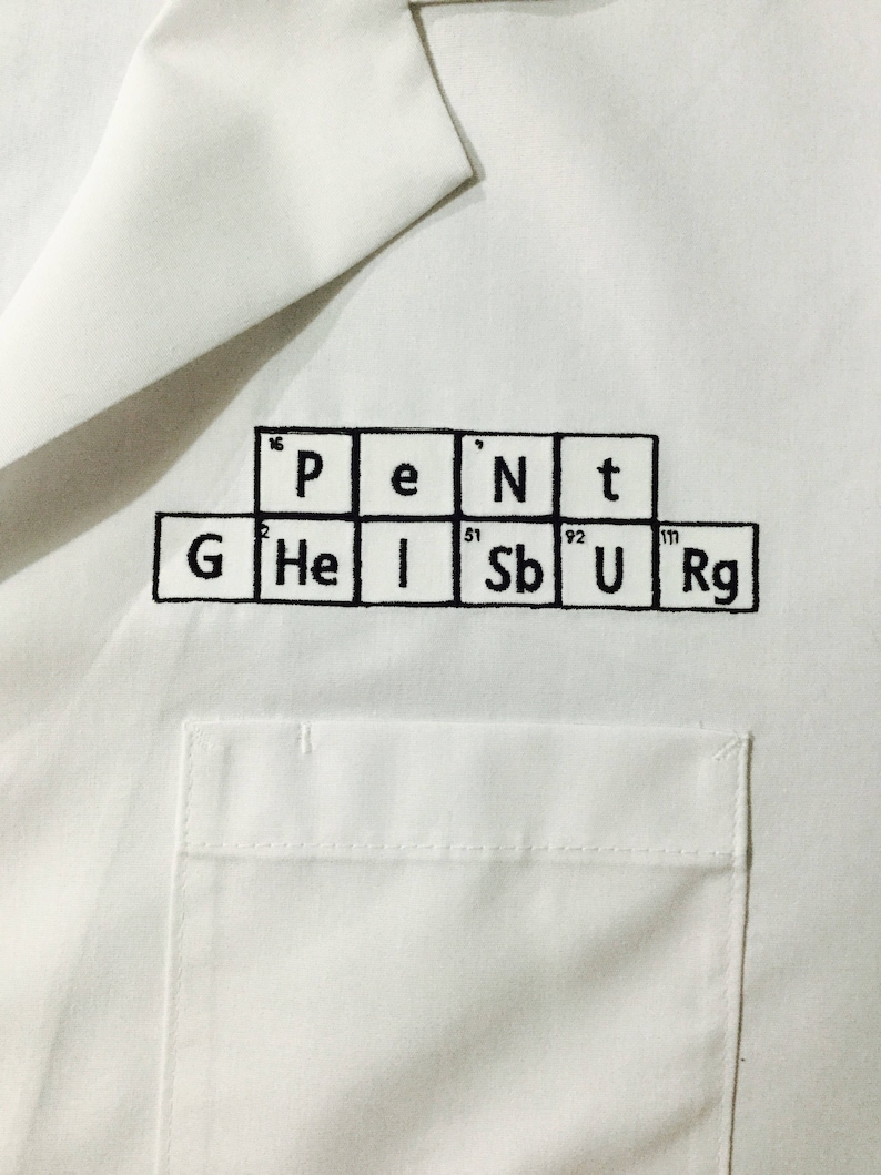 Medical Lab Coats periodic table names, Personalized with Business and Name, title image 5