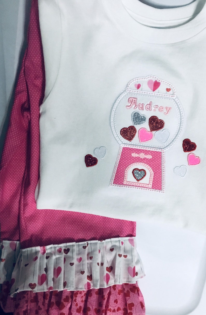 top Valentines day Outfit Girls gumball machine outfit Girls Candy tee Toddler gumball outfit personalize for free ruffled style pants