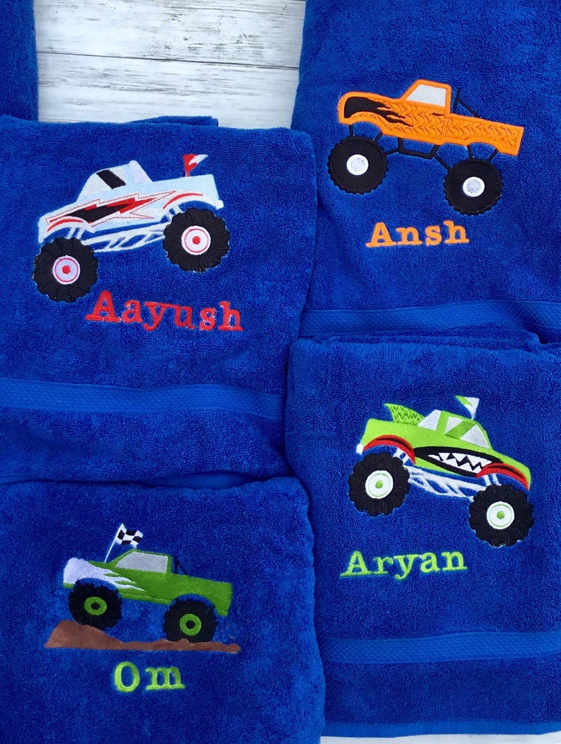 Monster Truck Bath Towels Personalized for Free Also Done in Etsy