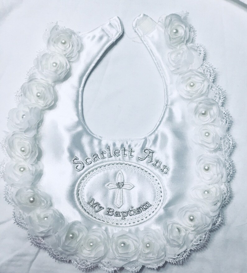 Baptism Baby Girl Ivory Bib Christening Bib Satin Bibs Etsy