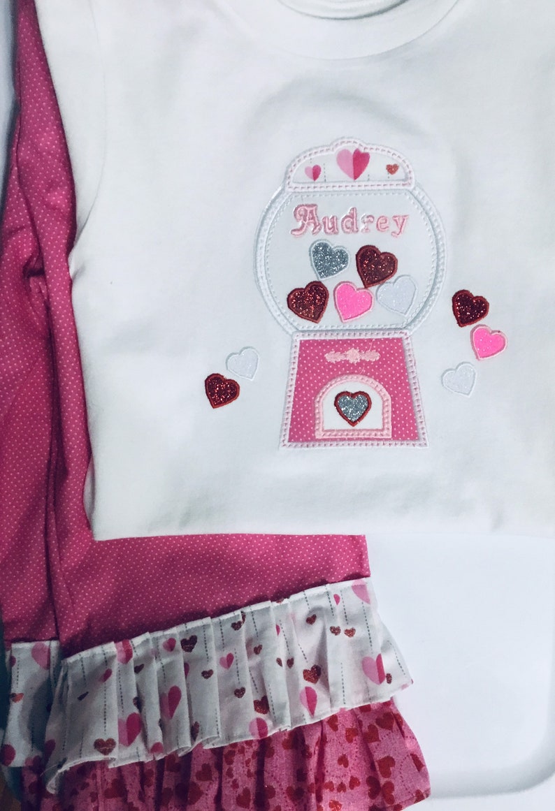 top Valentines day Outfit Girls gumball machine outfit Girls Candy tee Toddler gumball outfit personalize for free ruffled style pants