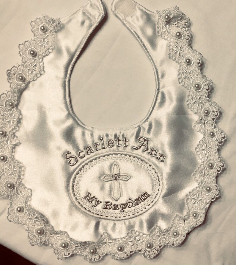 Baptism Baby Girl Ivory Bib Christening Bib satin bibs Etsy