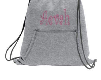 Drawstring Sweatshirt bag, Personalized DrawString Fleece Cinch Bags, Large Draw sting Backpack, Gym Bags, Beach Bags, gifts for kids of all