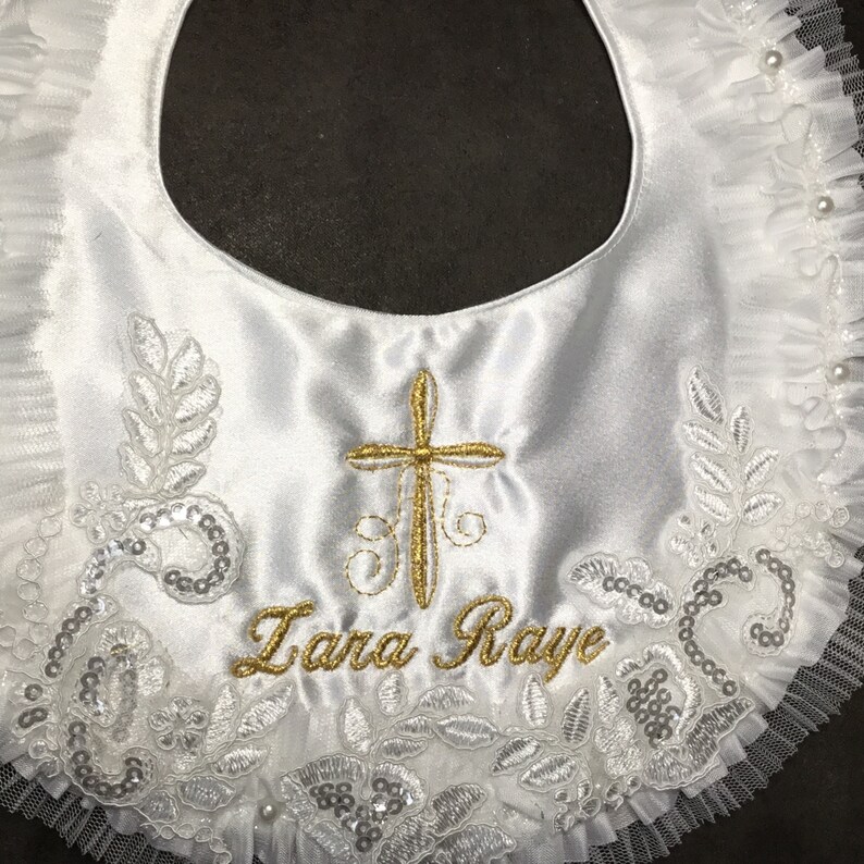 Baptism Bib for girls Personalized Bibslace and pearl Bibs Etsy