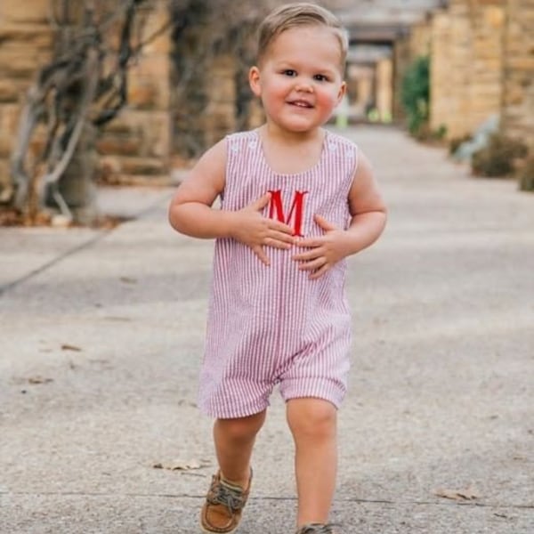 Boys Seersucker or Gingham Jon jon, Seersucker Romper, Monogrammed Boys Spring, summer outfit, Boys rompers infant to 3T