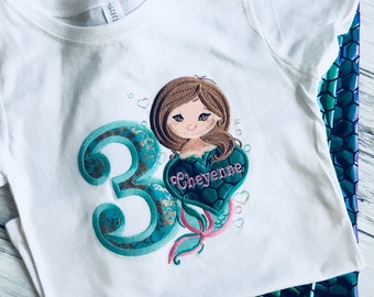 Mermaid Birthday Personalized shirt or outfit, 3rd birthday Mermaid outfit for girls, mermaid party, mermaid birthday shirt done in any age