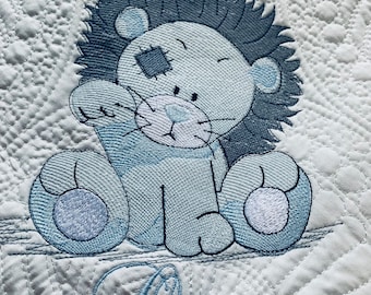 Heirloom baby boy quilt makes a treasured gift baby quilt, Lion Baby blanket monogrammed or personalized for boys or girls