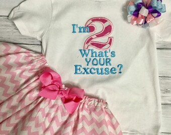 Girls 2nd Birthday outfit, 2nd Birthday gifts. Birthday outfit. Girls Birthday outfit. Complete w/ top skirt and bow. Im 2 whats your excuse