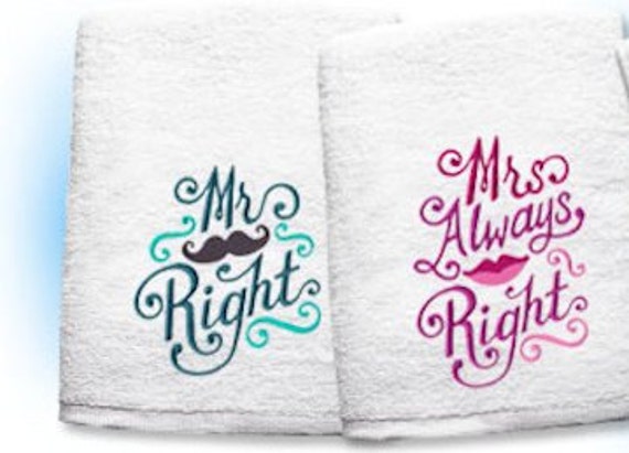 Mr Right and Mrs. Always Right BEACH Towel Set Mr and Mrs. Wedding