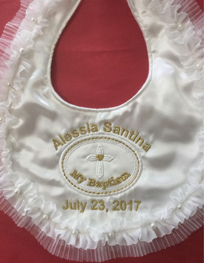 Baptism Bib for Girls Christening Bib for Girls Satin Bibs Etsy