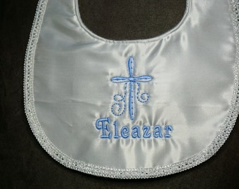 Baptism Boys Bib  - Christening Baby Boys Bib- personalized baptism baby boy bib- boy bibs - baby bibs- satin bibs - bibs- custom bibs