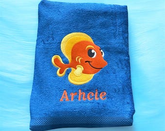Toallas de baño, toallas de baño de peces para niños, toallas de baño personalizadas para niños, toalla de pez dorado, delfín, tiburón, el mejor regalo para niños