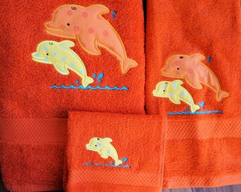 Bath towels, best bath towels set for kids, Personalized kids towels,fish, Dolphins fish shark towel, Monogrammed towel, Personalized gitfts