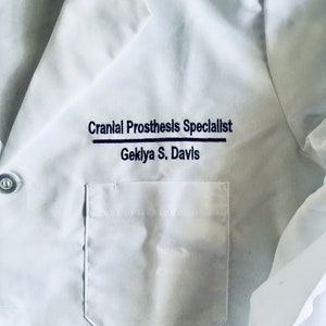 Medical Lab Coats Embroidered Personalized lab coats with Name, title, buisness   Up to 3 lines.  Logos can be done with upcharge