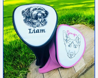 Funda para palo de golf, funda personalizada para cabeza de golf, digitalización personalizada adicional para diferentes perros. Regalo para hombres, regalos para padres, regalo de golf.