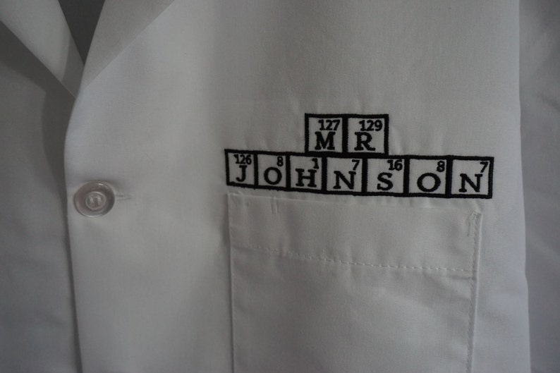 Medical Lab Coats periodic table names, Personalized with Business and Name, title image 8