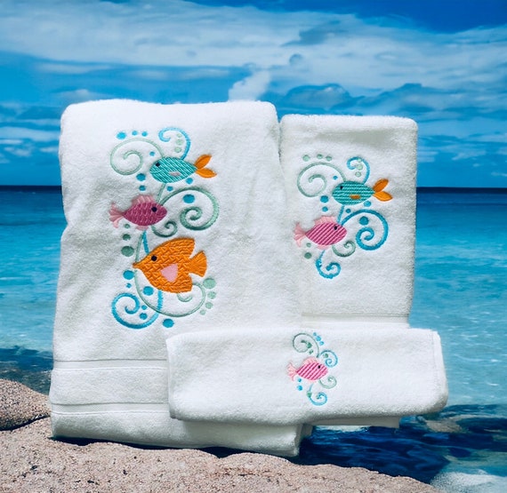 Personalized Fish Bath Towel Custom Towels. Fish Towels Personalized Towels Bath Towels Towels Kids Towels Kids Bath Towels Etsy