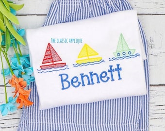 Toddler boys summer outfit personalized in  boats or many themes for summer,   Order shirt or with shorts. Shorts in Seersucker /Gingham