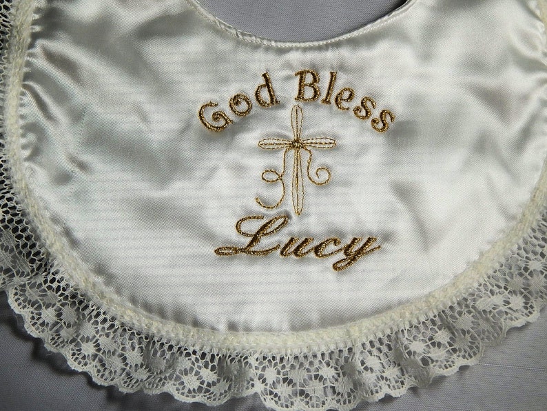 Ivory Baptism Bib Ivory Christening Bib Monogrammed Ivory Bib Cross Bib Dressy Bib weddings Bibs Lace Bibs Girls Bibs Bibs image 2