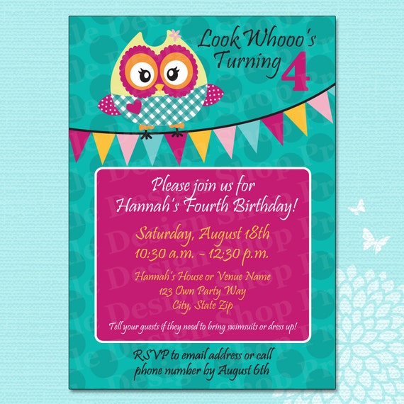 Items similar to Lovely Owl Birthday Party Invitation Design (Printed