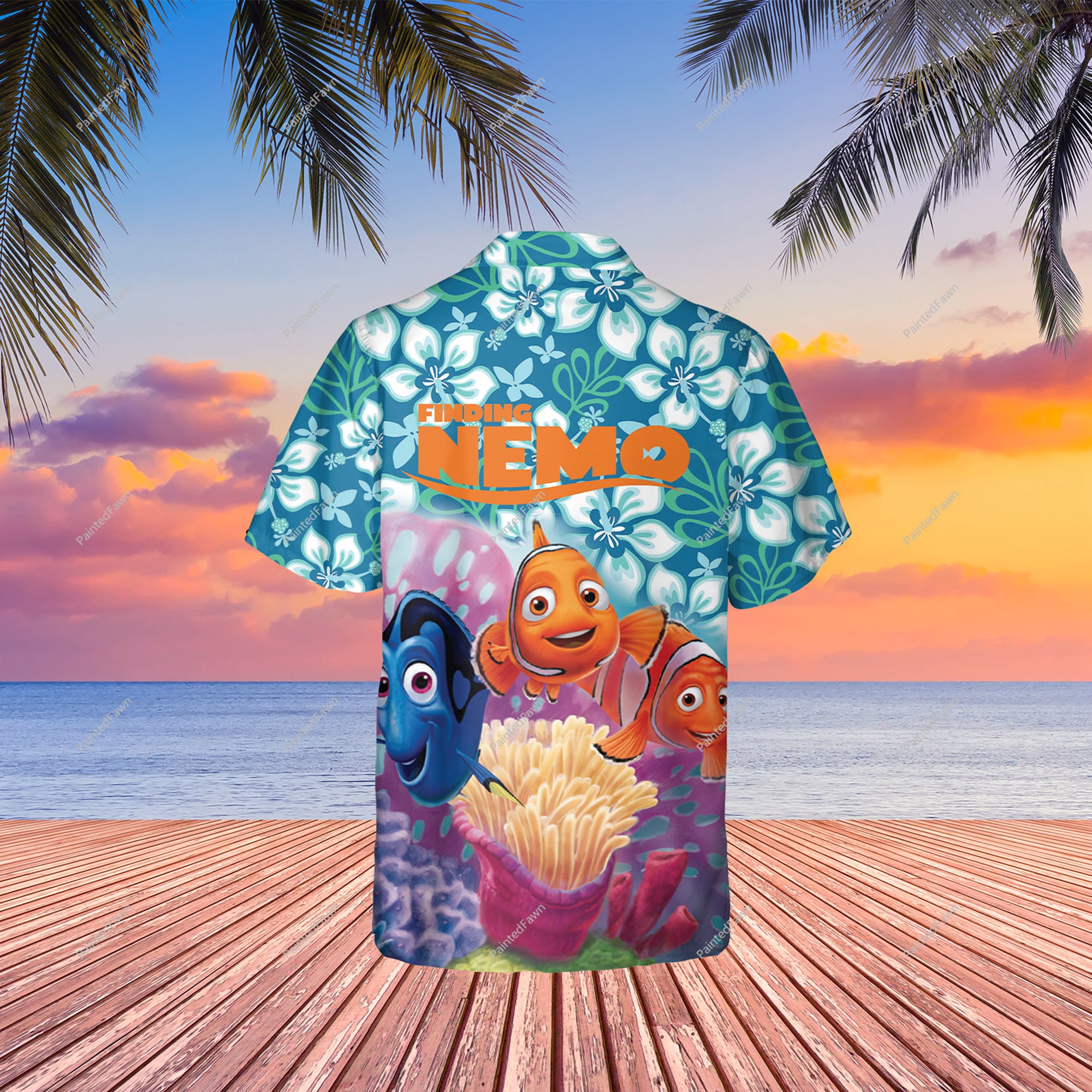 Finding Nemo Hawaiian Button Down Shirt, Fish Summer Tropical Print Hawaii Shirt