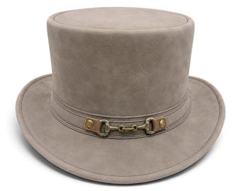 Distressed Brown Leather Top Hat, Steampunk Western Cowboy Hat,