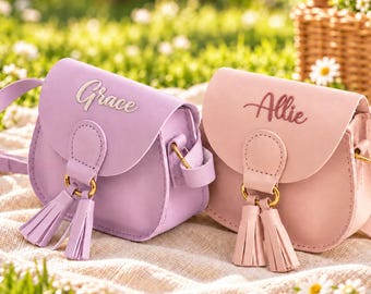 Personalized Kids Crossbody Bag with Name, Girls Tassel Purse, Mini PU Leather Shoulder Bag, Christmas Gift for Daughter, Birthday Gift
