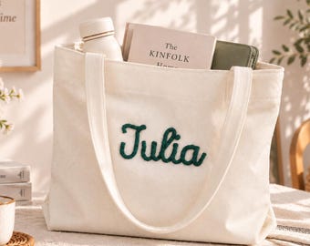 Personalized Corduroy Tote Bag with Yarn Name, Custom Zipper Shoulder Bag, Bridesmaid Proposal Gift, Bridal Party Tote for Girls Trip Trave
