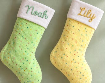 Personalized Christmas Stocking with Yarn Name, Pastel Plush Confetti Stocking, Custom Family Holiday Decor, Kids Christmas Gift