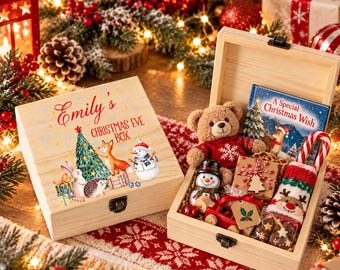 Personalized Christmas Eve Box, Wooden Christmas Keepsake Box, Custom Kids Santa Gift Box, Holiday Memory Box, Christmas Tradition Gift