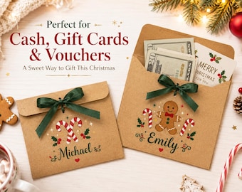 Personalized Christmas Money Envelope for Cash Money Holder with Satin Ribbon Custom Voucher Envelope 2025 Christmas Gift for Kid