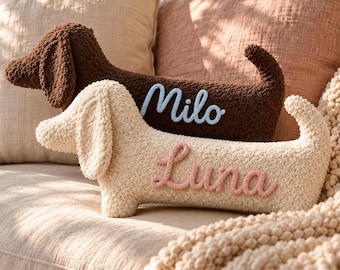 Personalized Dachshund Pillow with Custom Cord Name, Long Sausage Dog Body Cushion