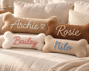 Personalized Bone Shaped Pillow, Custom Name Teddy Boucle Cushion, Large Plush Body Pillow, Cozy Sofa Decor, Dog Mom Gift
