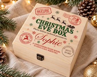 Custom Christmas Eve Box with Name, Personalized Wooden Keepsake Chest, Santa North Pole Gift Box, Kids Holiday Surprise Box, Xmas Décor