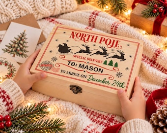 Personalized Christmas Eve Wooden Box, Custom Name Kids Christmas Gift Box, Santa Surprise Box, Holiday Keepsake Memory Chest