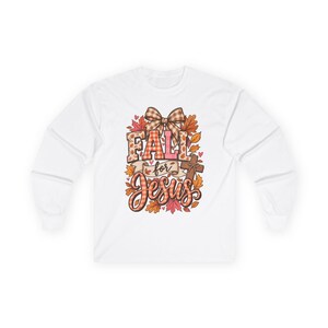 Fall for Jesus Long Sleeve Tee | Christian Autumn Leaves Plaid Bow
